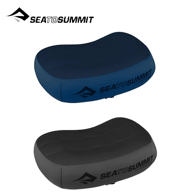 Sea To Summit Aeros Premium Pillow Regular in blue and black for comfortable travel and camping sleep.