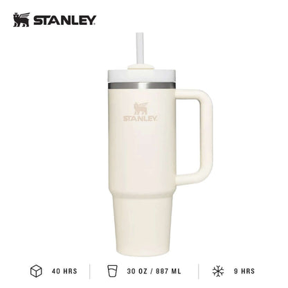 Stanley Quencher H2.O FlowState™ Tumbler Water Bottle 30oz in white, with straw and handle, ideal corporate gift.