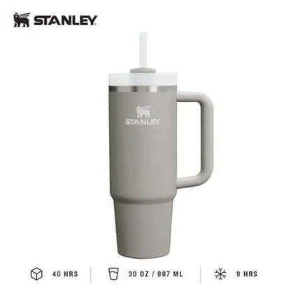 Stanley Quencher H2.O FlowState™ Tumbler Water Bottle 30oz in gray with straw and ergonomic handle.