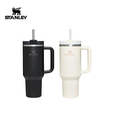 Stanley Quencher Tumbler 1200ml available in black and white, perfect for corporate gift and sustainable drinking.
