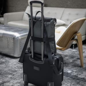 Brand Charger Virtuo AER Backpack showcased on luggage, ideal corporate gift for modern professionals.