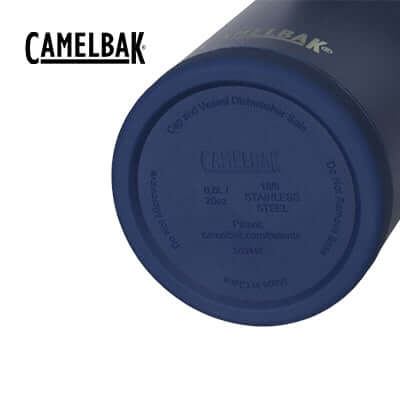 Bottom view of CamelBak Thrive Flip Straw Vacuum Bottle 600ml showcasing stainless steel material.