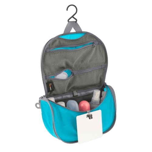 Sea To Summit Ultra-Sil Toiletry Bag Small with compartments and hanging hook for travel organization.