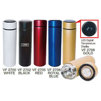 500ml Vacuum Flask with Smart LED Indicator in various colors featuring LED digital temperature display.