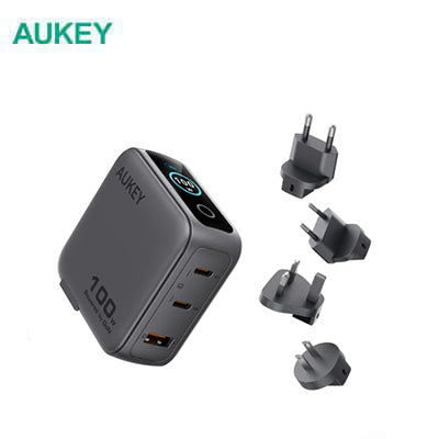 AUKEY PA-B9U Nova PinS 100W GaN Wall Charger Smart Display with Interchangeable Plugs