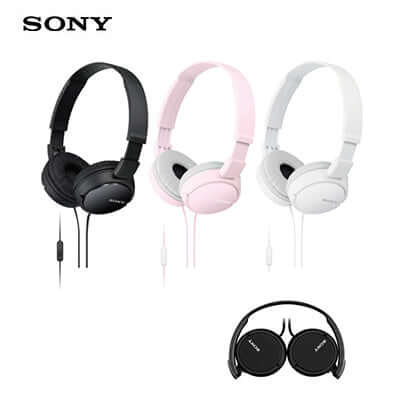 Sony MDR-ZX110AP On-Ear Headphones in black, pink, and white colors, perfect as a Corporate Gift.