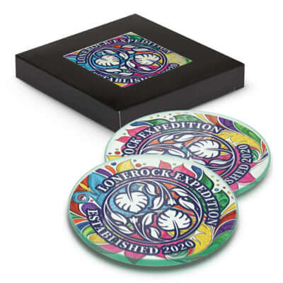 Venice Glass Coaster - Set of 2 - Round - Full Colour Corporate Gift Singapore