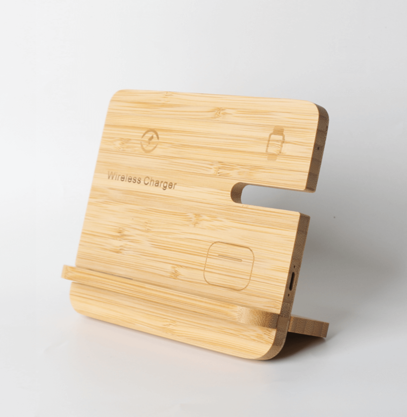 15W 3in 1 Bamboo Wireless Charger in a stylish design made of bamboo.