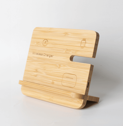 15W 3in 1 Bamboo Wireless Charger in a stylish design made of bamboo.
