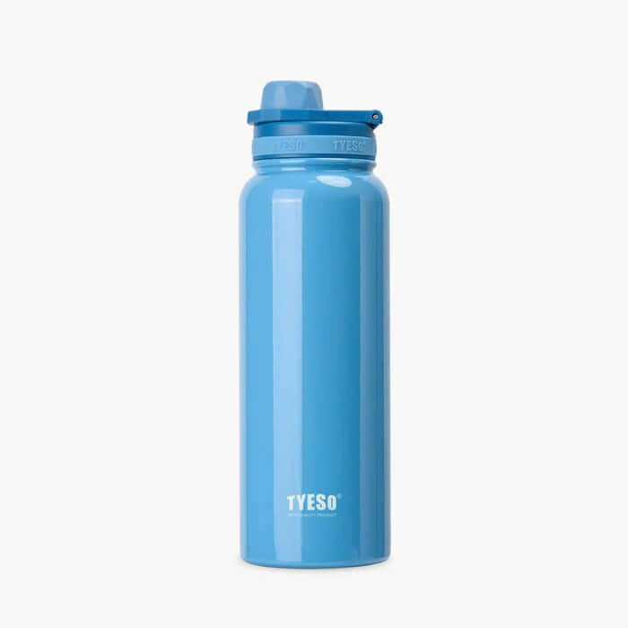 TYESO Stainless Steel Sports Bottle With Handle 35oz in blue color, perfect for workouts and as a corporate gift.