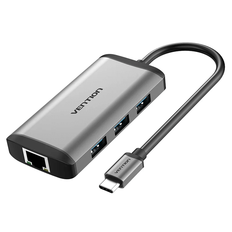 Vention 6-in-1 USB-C Docking Station with Ethernet showing sleek design and multiple ports for corporate gift.