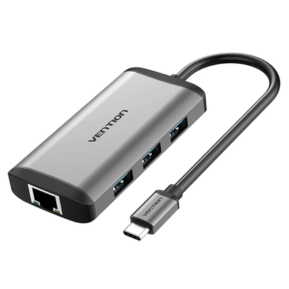 Vention 6-in-1 USB-C Docking Station with Ethernet showing sleek design and multiple ports for corporate gift.