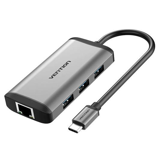 Vention 6-in-1 USB-C Docking Station with Ethernet showing sleek design and multiple ports for corporate gift.