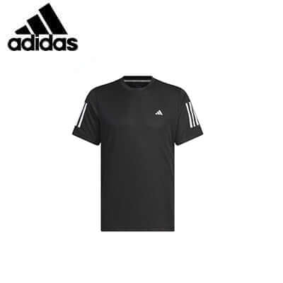 adidas Aeroready 3-Stripes Crewneck Tee in black with three stripes on the sleeves, perfect for workouts and corporate gifts.