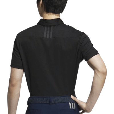 Adidas M SS Polo-T Shirt showcasing sleek back design with three stripes in black, ideal as a corporate gift.