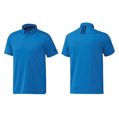 Adidas M SS Polo-T Shirt in blue, featuring a self-fabric collar and iconic Adidas logo, perfect for corporate gifts.
