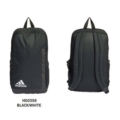 Adidas Motion Backpack in black and white showcasing front and back views, perfect for corporate gift.