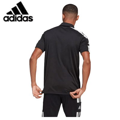 Adidas Squadra 21 Short Sleeve Polo in black, showcasing a stylish design and comfortable fit, perfect for team identity.