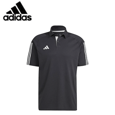 Adidas Tiro 23 Polo Tee in black, featuring a classic design with adidas logo, ideal for casual and athletic wear.