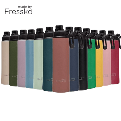 Made By Fressko Move 22oz Insulated Stainless Steel Drink Bottle in various colors display.