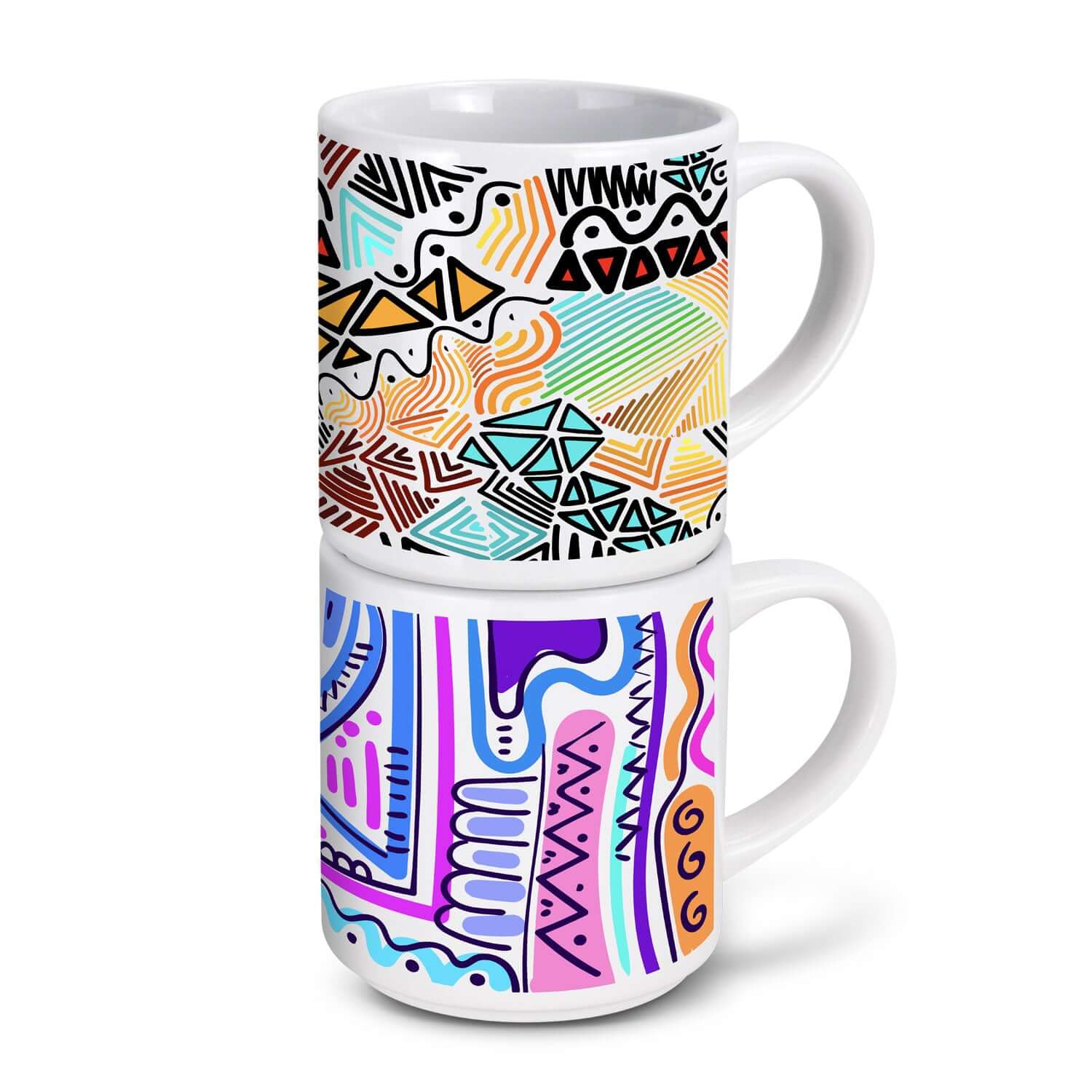 Arista Stackable Coffee Mug featuring bold designs, perfect for corporate gift Singapore with stackable ceramic mugs.