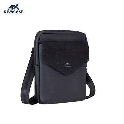 Rivacase Cardiff Canvas Crossbody Bag with Adjustable Strap in black, perfect for corporate gifts and functionality.