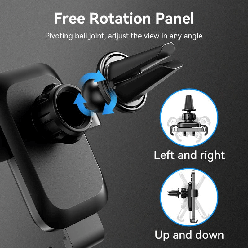 Vention Car Phone Mount with Automatic Clamping featuring a free rotation panel for adjustable viewing angles.