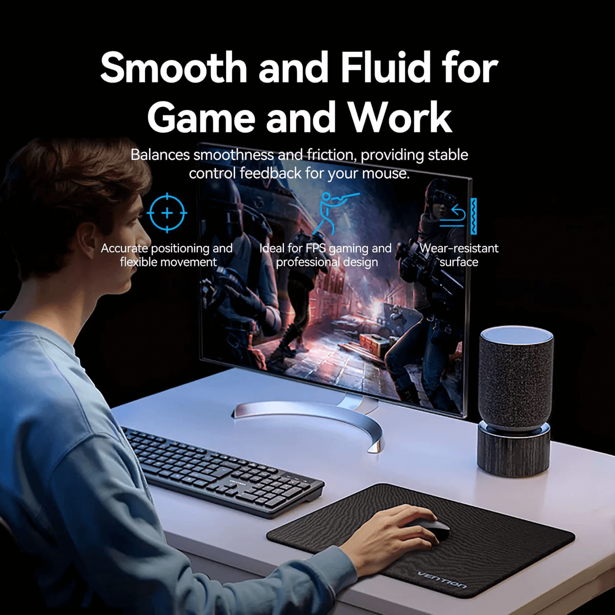 Vention Gaming Mouse Pad providing smooth and fluid surface for gaming and work with accurate positioning.