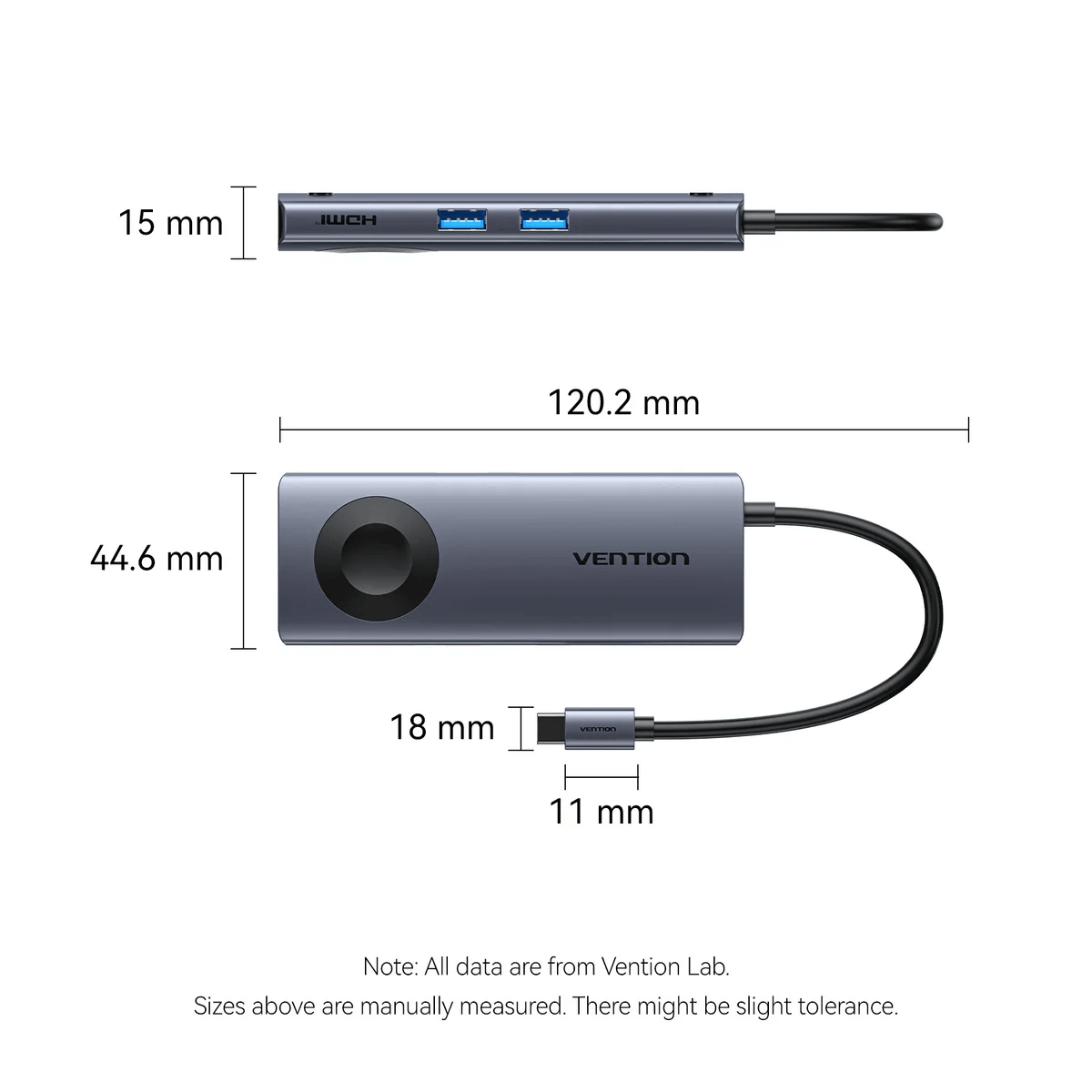 Vention 6-in-1 USB-C Wireless Charging Docking Station dimensions and design details
