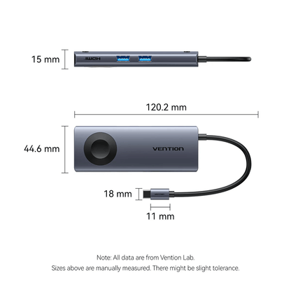 Vention 6-in-1 USB-C Wireless Charging Docking Station dimensions and design details