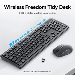 Vention Wireless Full-Sized Keyboard and Mouse Combo with Mouse Pad