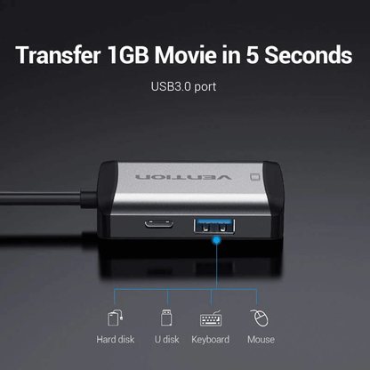 Vention 4-in-1 USB-C Docking Station showcasing USB 3.0 port for fast data transfer.