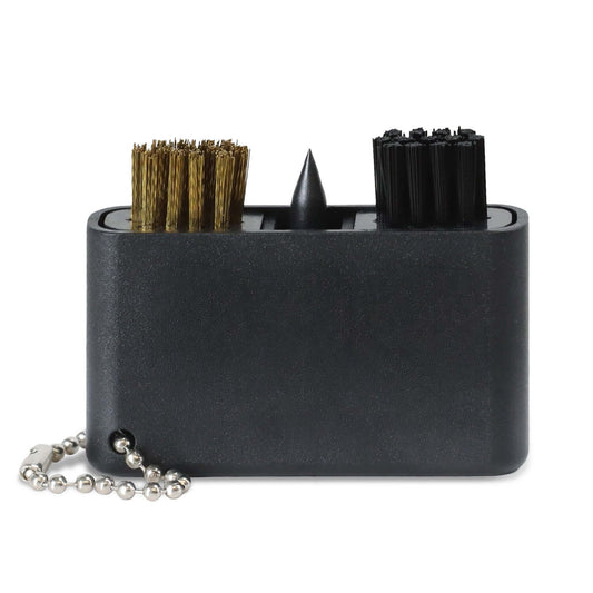 Caddie Golf Club Cleaning Tool featuring dual brushes and groove cleaner, compact design for easy storage.