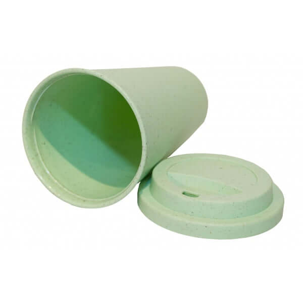 400ml Wheat Straw Mug in green color lying on its side with a lid, eco-friendly design for daily use.