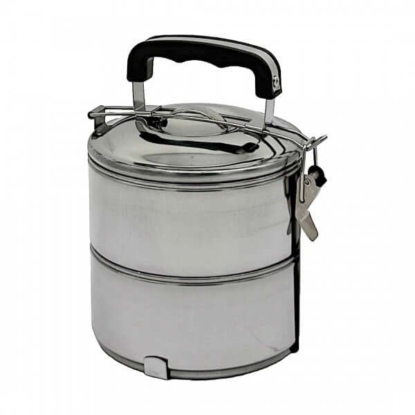 2 Layers Stainless Steel Lunch Box with handle, durable design for meal storage, ideal corporate gift.