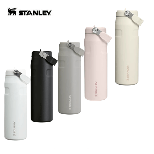 STANLEY The IceFlow™ Bottle with Flip Straw Lid 710ml in various colors including white, black, gray, pink, and cream.