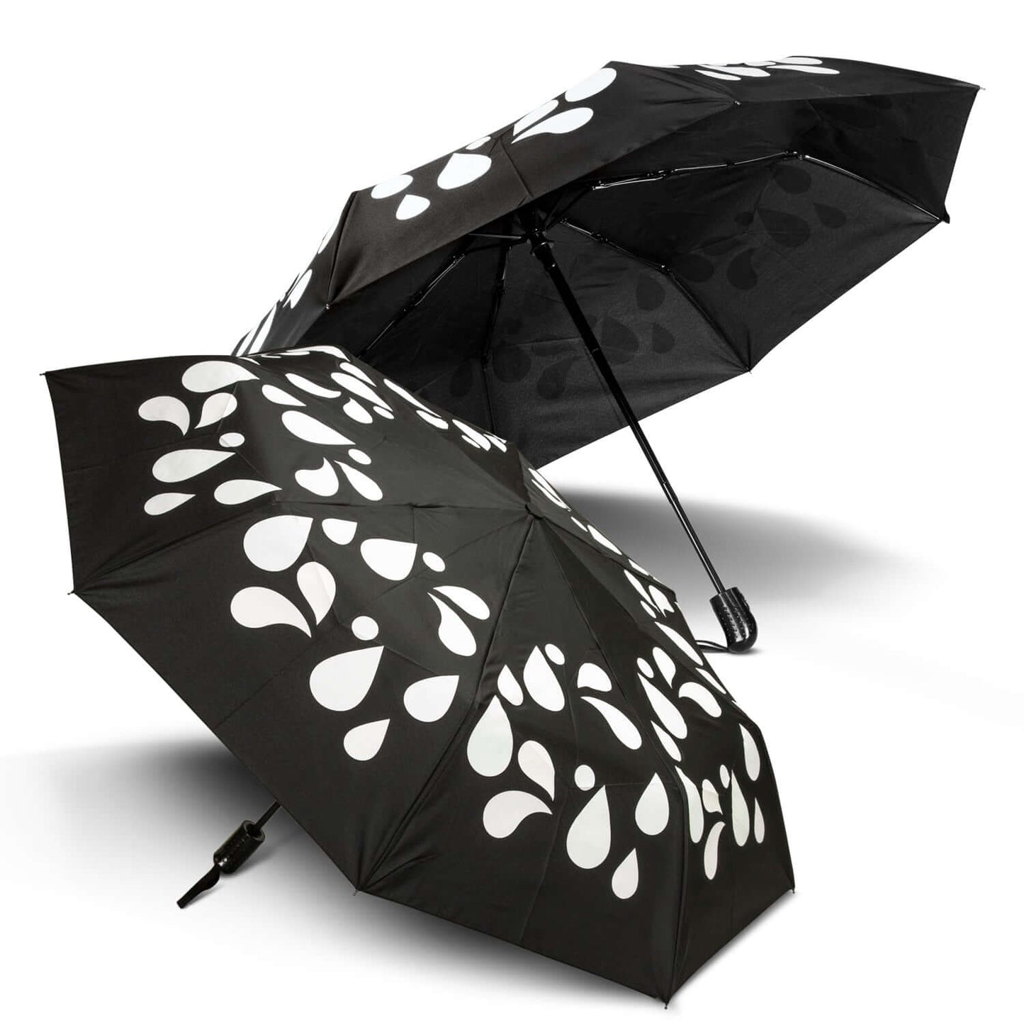 Colour Changing Compact Umbrella with black design and white droplets, ideal corporate gift in Singapore.