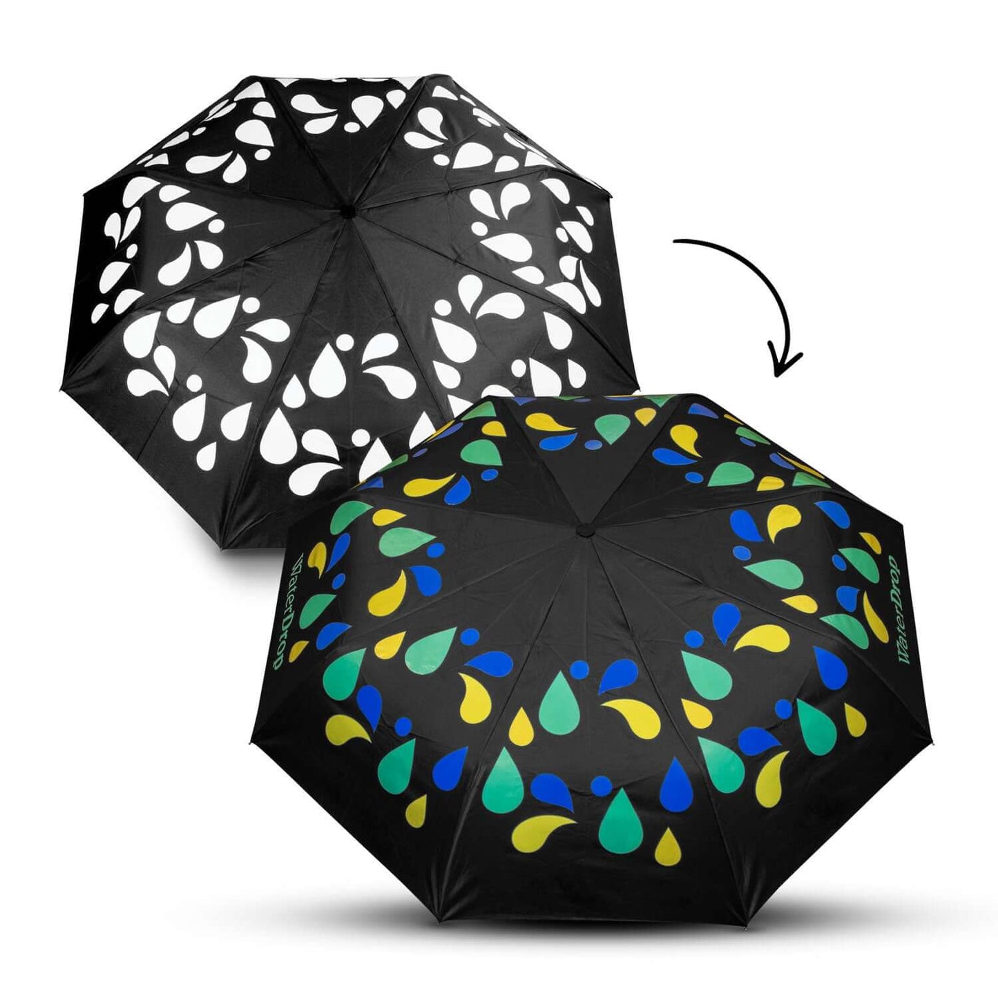 Colour Changing Compact Umbrella showing vibrant colors when wet, perfect corporate gift Singapore.