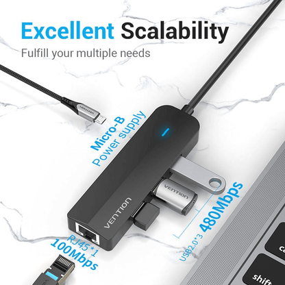 Vention 5-in-1 USB-C Hub with 3 USB 2.0 Ports showing excellent scalability and connectivity options.