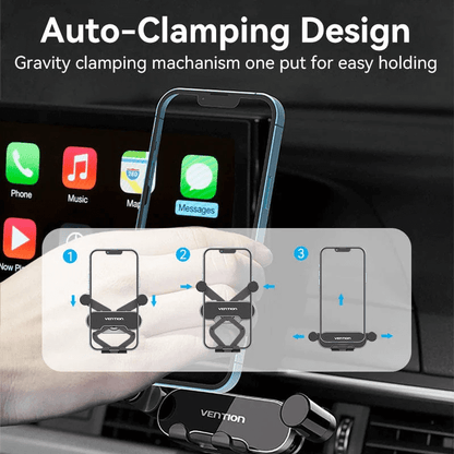Vention Compact Car Phone Mount with auto-clamping design for secure one-handed phone holding in car.