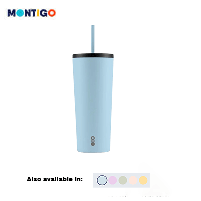 Montigo Wonderama Sense Straw 650ml in light blue color with black lid, ideal as a corporate gift.