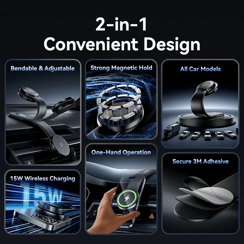 Vention Wireless Car Mount Charger 15W features strong magnetic hold and 15W wireless charging in a convenient design.