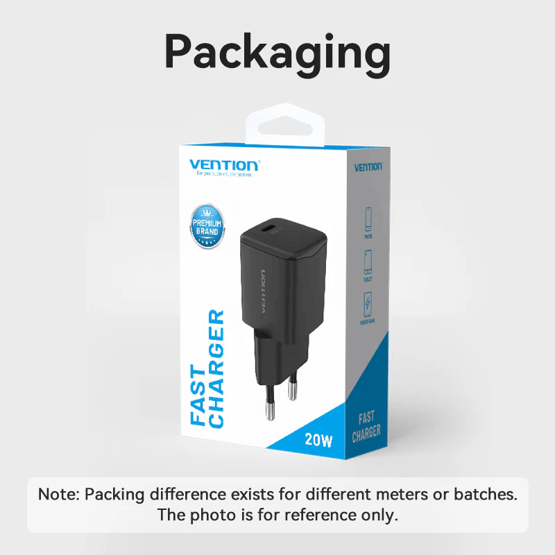 Venion 1-Port USB-C Wall Charger PD20W packaging image showcasing the fast charger design and branding.