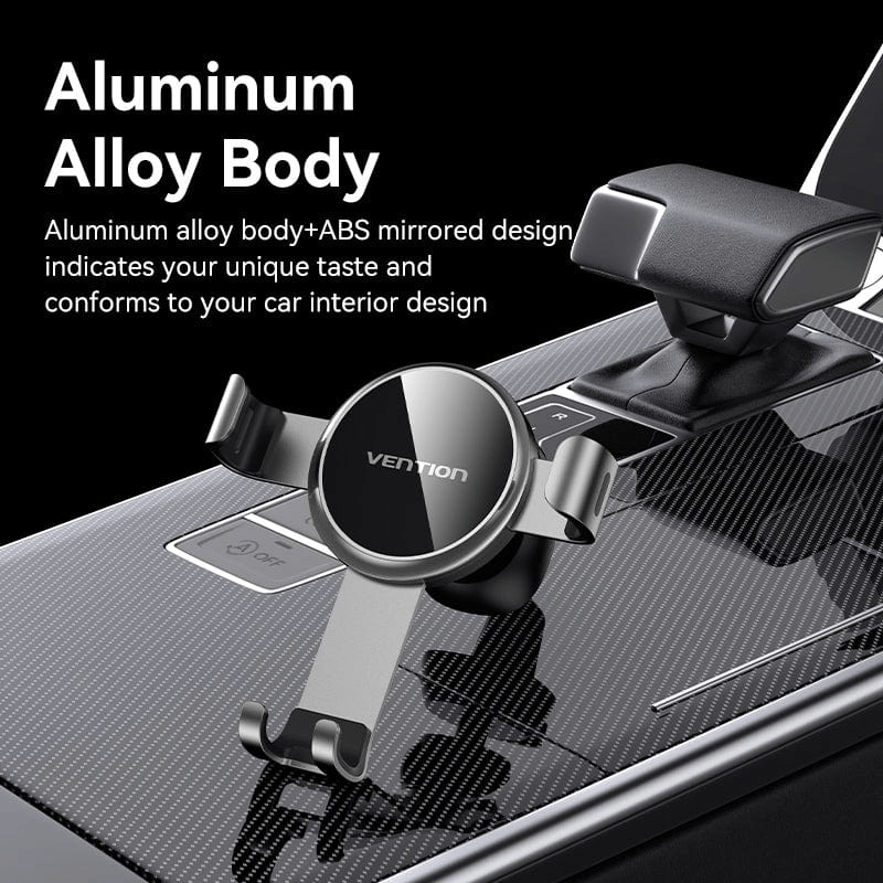 Vention Tiny Car Phone Mount featuring aluminum alloy body and ABS mirrored design for stylish car interiors.