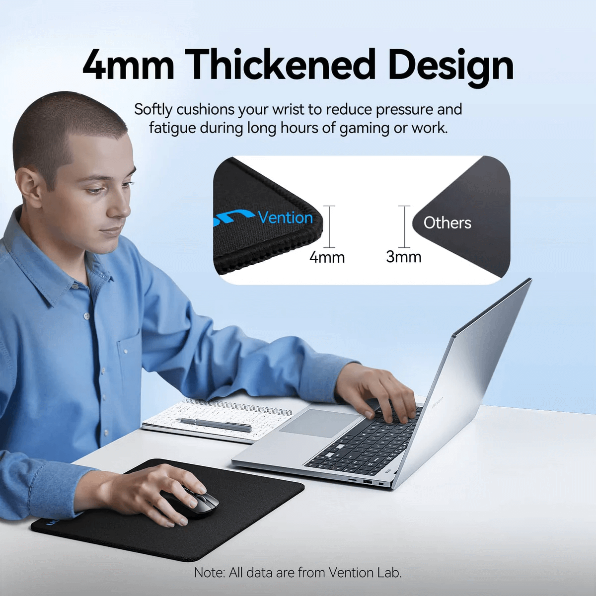 Vention Gaming Mouse Pad with 4mm thick design for comfort during long gaming sessions.