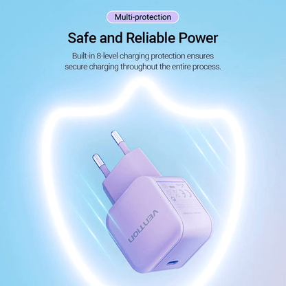 Vention Single Port USB-C Wall Charger 20W with multi-protection technology for safe and reliable charging.
