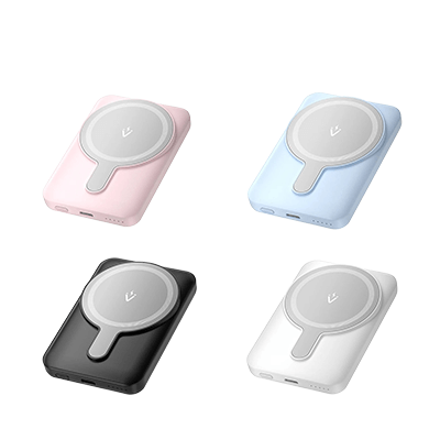 Vention 5000mAh Magnetic Wireless Power Bank 20W available in pink, blue, black, and white for portable charging.