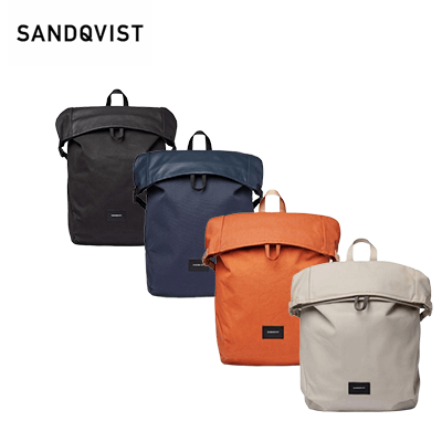 Sandqvist Alfred Backpack collection in black, blue, orange, and beige for stylish corporate gifts.