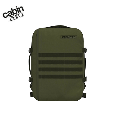 Cabinzero Military Cabin Bag With Luggage Trackers 44L in green color, featuring sleek design and multiple straps.
