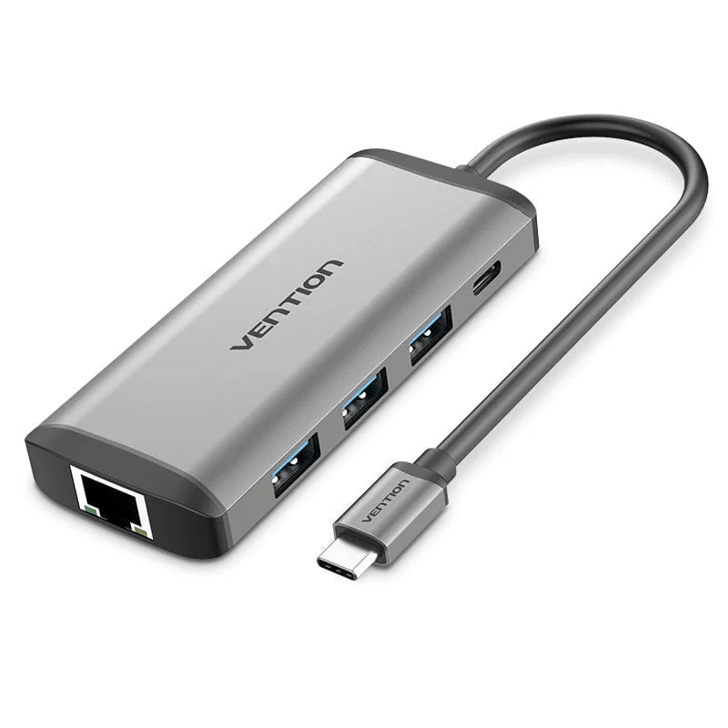 Vention 8-in-1 USB-C Docking Station with 4K Ultra HD Display connected to a laptop.